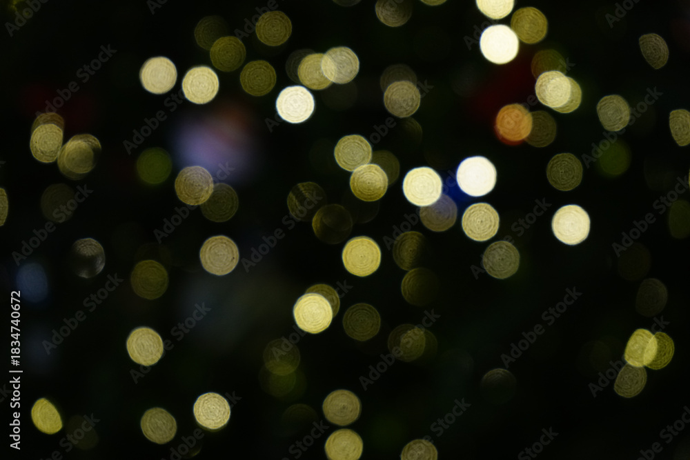 Obraz premium Real photograph taken bokeh blurry Christmas Xmas ornaments lights decoration dark night background