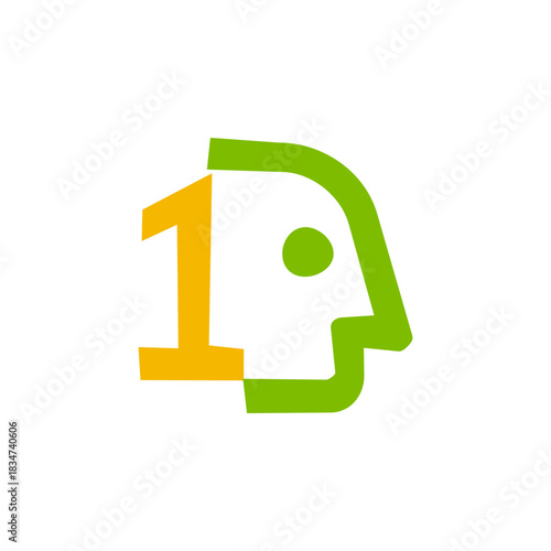Number One Single Person Head Leader Mind Concept Abstract Logo Design Vector