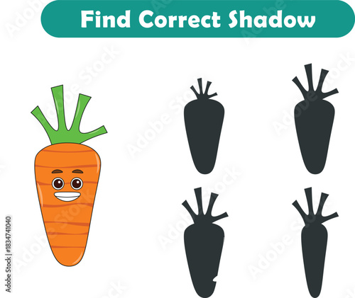Funny cartoon fruits. find the correct shadow. Kids Education games. Cartoon vector illustration