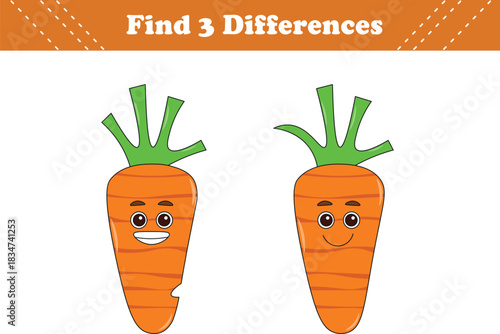 Education game for children find three differences between two fruits cartoon. Vector illustration