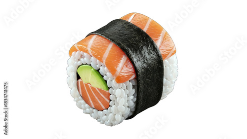 Fresh Salmon Avocado Maki Roll Sushi With Seaweed Nori And White Rice Isolated On Transparent Background Studio Shot