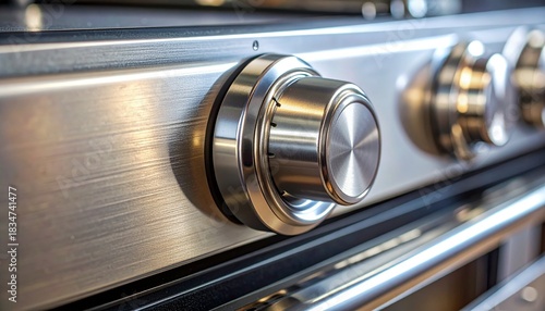 macro closeup oven knob heat markings metal texture kitchen reflection detail home living appliance precision engraved surface domestic control warmscene micro look realistic