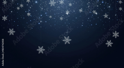 dark navy christmas night, glowing stars, elegant silver snowflakes