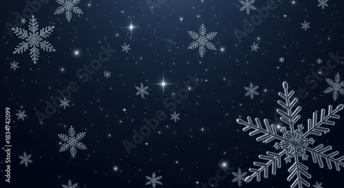 dark navy christmas night, glowing stars, elegant silver snowflakes