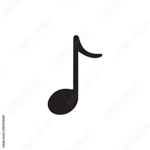 Isolated black musical eighth note icon against a white background, representing music, melody, and rhythm.