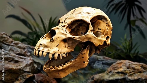 Wallpaper Mural Ancient Hominid Skull Fossil Displayed in Museum Exhibit. Torontodigital.ca