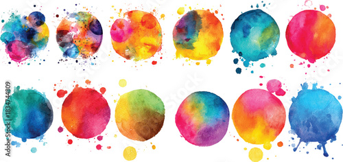 Abstract watercolor shapes on white background. Color splashing hand drawn vector painting Color paint splatter. Spray paint blot element. Colorful ink stains mess.
 