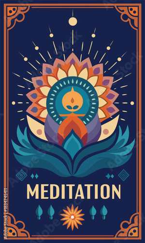 Find inner peace with this calming meditation illustration perfect for yoga studios or wellness retreats, creating a mindful atmosphere for relaxation
