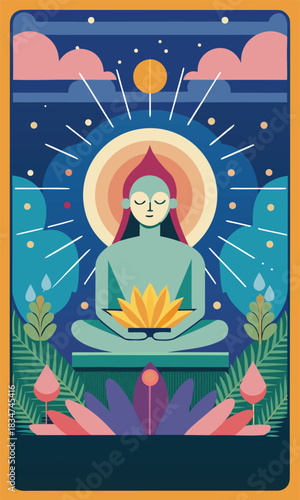 Find inner peace with this mindful meditation art, perfect for yoga studios, wellness brands, and creating a calming atmosphere in your space
