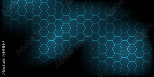 Abstract hexagon blue background banner futuristic business data technology modern concept, polygon shape lines connecting link structure dark blue contrast copyspace.