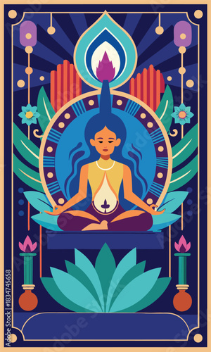 Find inner peace with this tranquil yoga illustration perfect for wellness brands and mindful meditation apps, promoting serenity and balance in daily life