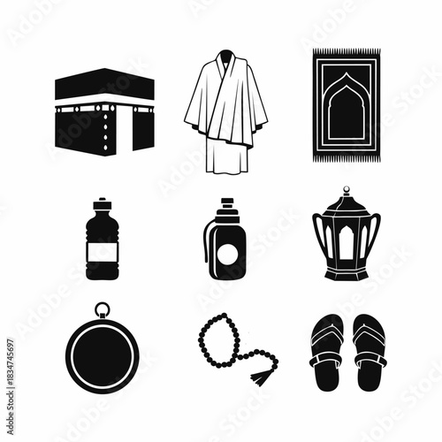Black and White Hajj and Umrah Icons Set
