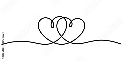 Continuous line drawing of two intertwined hearts, a minimalist symbol of eternal love, unity, passion, romance, connection, and enduring relationship Vector, illustration