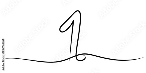 One line art style number one isolated on a clean white background, representing unity, beginning, first place, or singularity in design. Vector, illustration