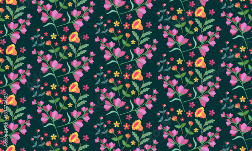 Floral seamless pattern with repeating flowers. Beautiful embroidery design for fabric.	
