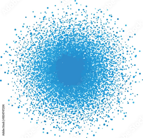 Circular blue spray pattern with a dense central core dispersing outward