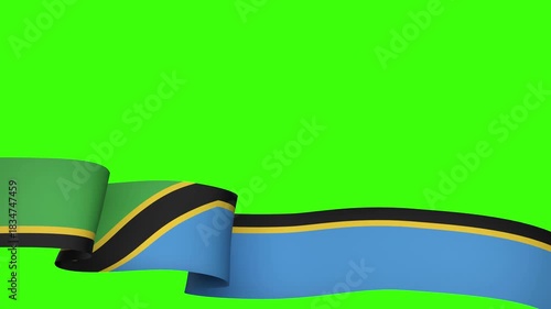 Waving Tanzania Flag Ribbon on greenscreen background