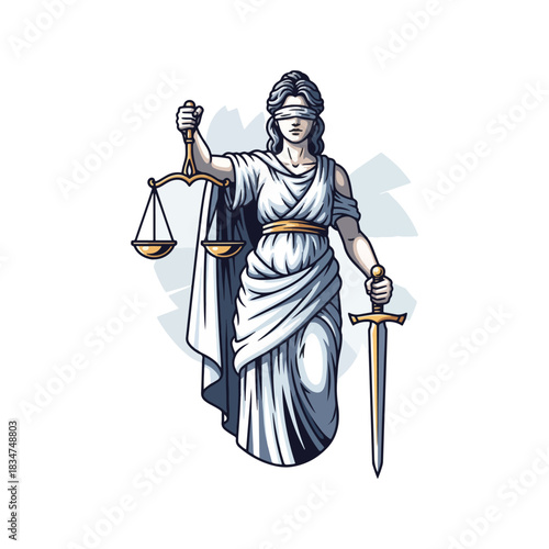 Lady Justice holding scales and sword symbolizing fairness and law