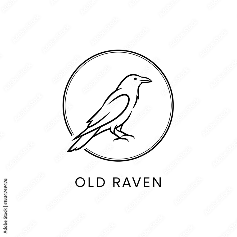 Naklejka premium Elegant Raven Illustration - A Minimalist Logo Design for Old Raven Brand.