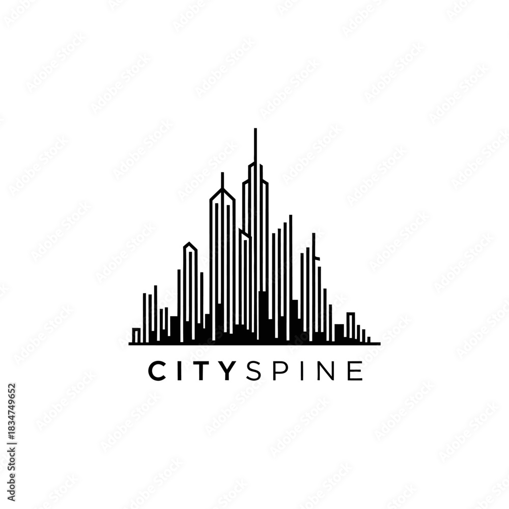 Fototapeta premium Minimalist Cityscape Logo Design Featuring a Skyline with Modern Buildings.