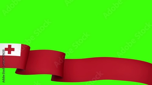 Waving Tonga Flag Ribbon on greenscreen background