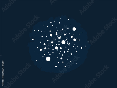 Dark blue background with a cluster of scattered white circles of varying sizes