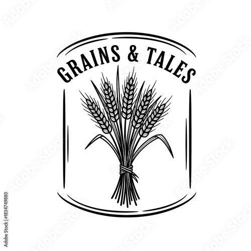 Vintage Grains and Tales logo with a hand drawn wheat sheaf.
