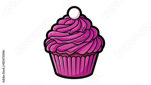 Delicious Pink Cupcake with Swirled Frosting and Topping.