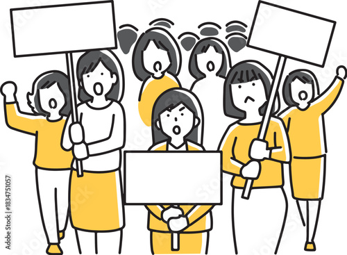 プラカードを持って反対する複数の女性