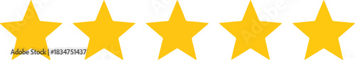 Five solid yellow fivepointed stars horizontally aligned against a white background