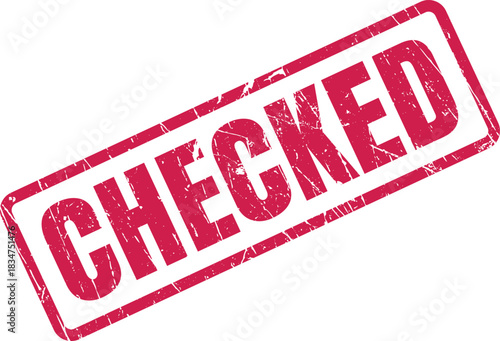 Red vintage checked rubber stamp impression indicates verification on a white background