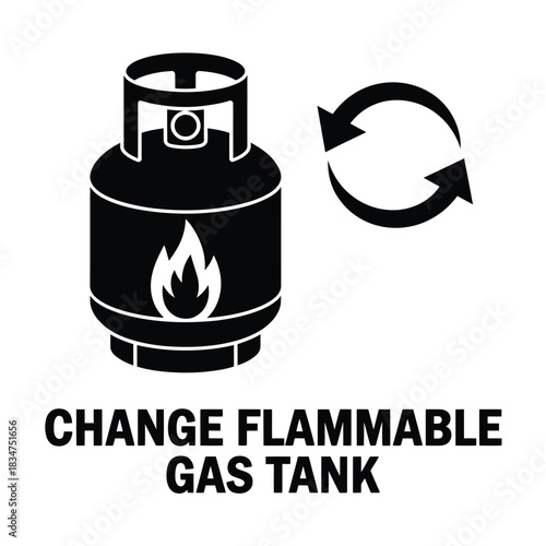 Graphic icon for changing a flammable gas tank with flame symbol