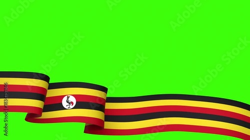 Waving Uganda Flag Ribbon on greenscreen background