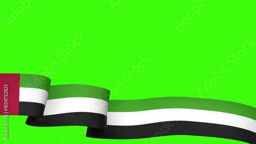Waving United Emirates Arab Flag Ribbon on greenscreen background