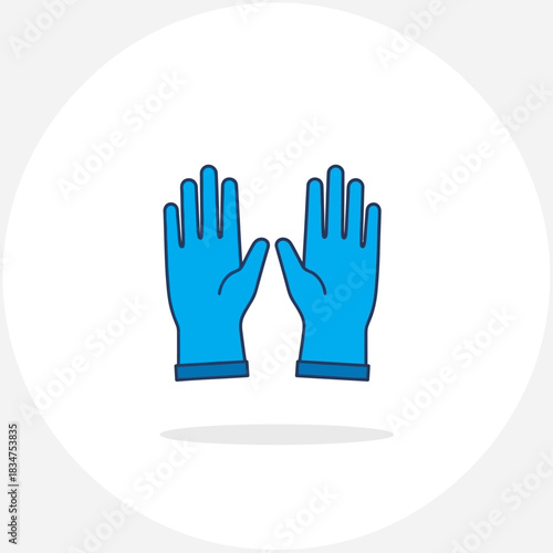 Two blue protective gloves, palms facing forward, with dark blue cuffs.