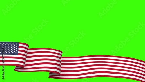 Waving United States Flag Ribbon on greenscreen background