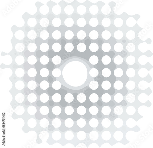 Grey abstract pattern of repeating white circles arranged radially around a central white circle