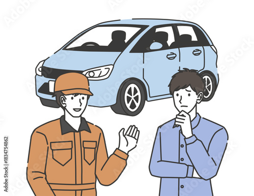 ロードサービススタッフに状況説明を受ける男性