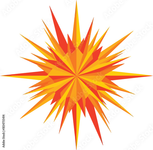 Orange and yellow starburst spike explosion graphic centered on white background