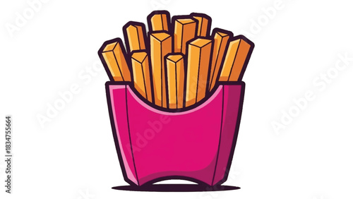 Crispy Golden French Fries in a Vibrant Pink Container.
