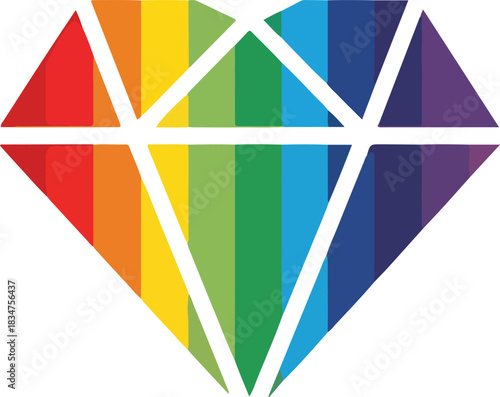Rainbowcolored diamond shape segmented by white lines on a white background