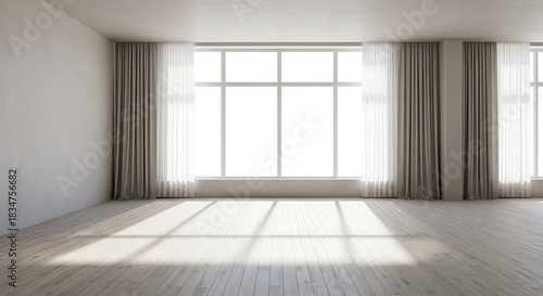 Wallpaper Mural Sunlit expansive modern interior space, with large window and curtains Torontodigital.ca