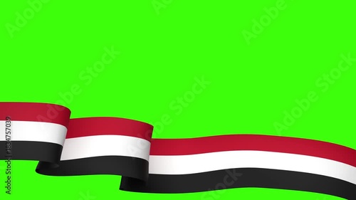 Waving Yemen Flag Ribbon on greenscreen background