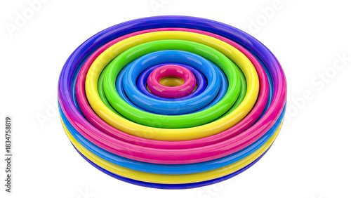 Concentric Circles Abstract Art Colorful Rainbow Rings Spiral Seamless Pattern on Transparent Background High Detail 3D Render