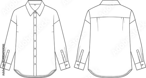 Children's Hooded Ski Jacket Technical Flat Sketch Template with Zipper Pockets, Protective Patches, and Ribbed Cuffs Vector Illustration.