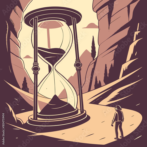 Floating Sand Clock Over a Desert Rift