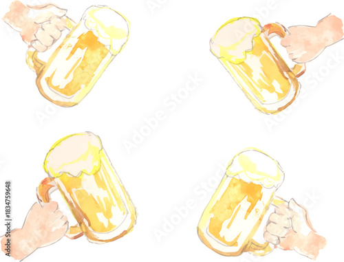 ビールをもって乾杯するイラスト　ベクター