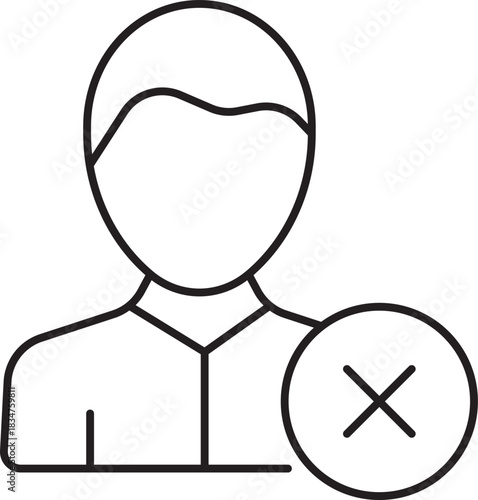 A line art icon representing a user profile with a cross mark for deletion or removal.