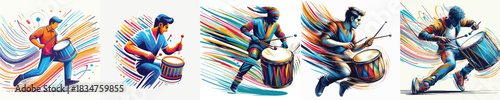 VECTOR OF A MAN PLAYING DRUM ON A WHITE BACKGROUND FLAT DESIGN