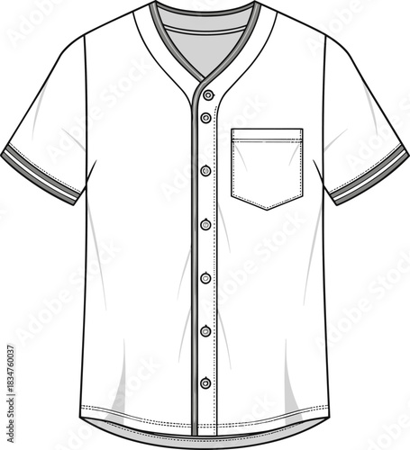 Men's Long Sleeve Western Shirt Technical Fashion Flat Sketch Template with Pointed Yokes, Flap Pockets, and Snap Buttons Vector Illustration.